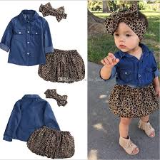 Cute toddlers kids clothing short sleeves shirt sets fashionable printed outfits. 2021 Set Cute Baby Girls Clothes 2017 Summer Toddler Kids Denim Tops Leopard Culotte Skirt Headbands Outfits Children Girl Clothing Set From Hello Kids 10 48 Dhgate Com