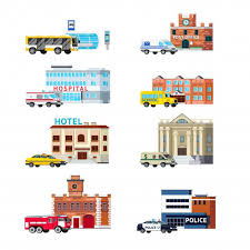 Download City Services And Buildings Orthogonal Set For Free Vector Free Photographer Business Card Template Stock Images Free