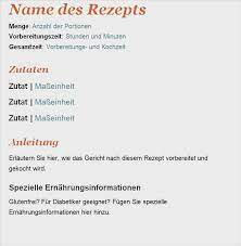 Rezept microsoft word vorlagen können sofort verwendet und ausgedruckt werden. Word Vorlage Rezept