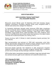 Perdana menteri sebentar tadi telah mengumumkan senarai jemaah menteri kabinet malaysia yang baharu. Maszlee Malik On Twitter Kenyataan Media Mesyuarat Jemaah Menteri Pada 18 September 2019 Telah Bersetuju Dengan Cadangan Kementerian Pendidikan Malaysia Kpm Untuk Mengiktiraf Tarikh 5 Oktober Pada Setiap Tahun Sebagai Hari