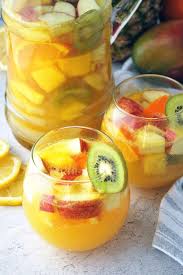 Combine the red wine, brandy, orange juice, and fruits in a large pitcher, cover, and chill in refrigerator for at least 2 hours or overnight. Easy Sparkling Tropical Sangria Amee S Savory Dish