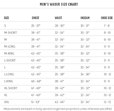 redington waders size chart