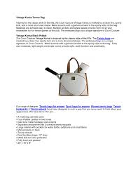 Alibaba.com offers 7,846 designer tennis bags products. Vintage Karisa Tennis Bag By Women Tennis Bags Issuu