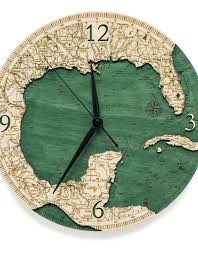 Michael Enterprises Inc Gulf Of Mexico Wooden Chart Map Clock