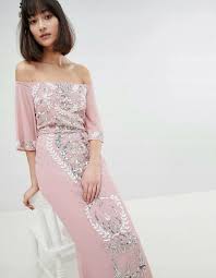 Maya Tall All Over Embellished Bardot Maxi Bridesmaid Dress With Fluted Sleeves Ebay Maxi Bridesmaid Dresses Dresses Embellished Bridesmaid Dress