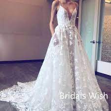 Pretty Wedding Dresses V Neck Wedding Dresses White Wedding Dresses Lace Wedding Dresses Bw0044 From Bridals Wish In 2020 Floral Lace Wedding Dress Cheap Lace Wedding Dresses Ball Gowns Wedding
