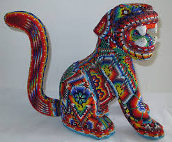 Vintage Mexican Native LRG Beaded Jaguar Huichol Folk Art Signed Benito  Carrillo