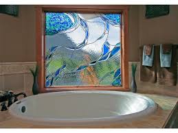 Stained glass is a bathroom window option because it looks great, lets in light and protects privacy. Handmade Stained Glass In A Bathroom Window By Isaac D Smith Studio Custommade Com