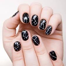 We Are The Hellaholics On Instagram Zodiac Nails By Chalkboard Nails Nails Nailinspo Instanail Constellation Nail Art Witch Nails White Nail Art
