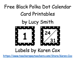 black polka dot calendar card printable