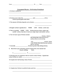 Conceptual Physics Friction Worksheet