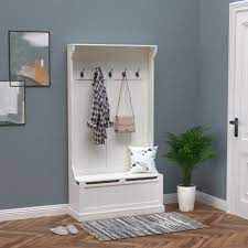 Homcom 6 Ft Hall Tree Entryway Storage Bench Coat Rack Cream White Walmart Com In 2021 Hall Tree With Storage Entryway Bench Storage Entryway Storage