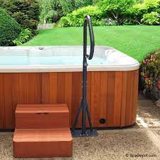 It's best to leave the job to the professionals, but if you have a strong back and an equally strong group of friends, it's possible to. Hot Tub Handrail The Guardian Spa Safety Railing The Top Rail Section Swivels In Or Out Then Locks Into Any One Of Four Different Hot Tub Hot Tub Steps Tub