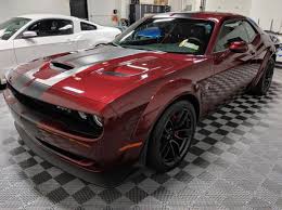 Black And Red Challenger Dodge Challenger Srt Hellcat Widebody Painted In Octane Red W Black Central Racing Stripe Dodge Challenger Srt Hellcat Challenger Srt Hellcat Dodge Challenger