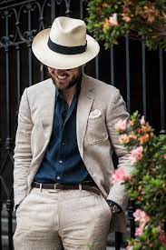 Linen Suit Plus Panama Hat Linensuit Panamahat Zig Zag Tie Moda Masculina De Verao Chapeu Masculino Suite Nupcial