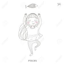 The drawing video links to both versions are below. Funny Horoscope For Girls Cute Girl In The Form Of Zodiac Sign Outline Drawing In Cartoon Style Pisces Royalty Free Cliparts Vectors And Stock Illustration Image 97663881