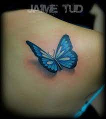 Blue And Black 3d Butterfly Tattoo On Right Back Shoulder Blue Butterfly Tattoo 3d Butterfly Tattoo Butterfly Tattoo