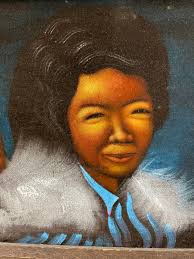 Black Velvet, Inuit Mom and Baby, Indigenous, Framed, Painting, Artwork,  Wood Frame, Signed, Vintage, Mexico Art