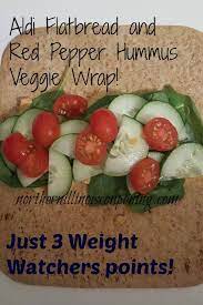 Healthier Lifestyle Healthy Lunch Aldi Flatbread And Roasted Red Pepper Hummus Veggie Wrap Healthy Lunch Aldi Recipes Healthy