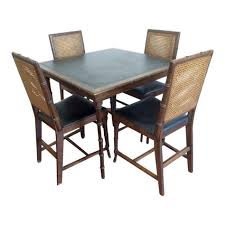 1960s Faux Bamboo Card Game Table With Black Vinyl And Cane Back Chairs Set Shabby Chic Table Chairs Card Table Chairs White Dining Chairs