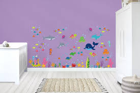 Large under water sea world full colour wall stickers for kids wall. Sea Ocean Wall Decals Fish Sharks Wall Decals Ocean Marine Life Nurserydecals4you