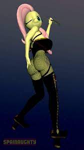 1569842 - questionable, artist:spainaughty, fluttershy, anthro, plantigrade  anthro, 3d, boots, breasts, busty fluttershy, clothes, female, fishnets,  high heel boots, high res, knife, leotard, no tail, one eye closed,  pantyhose, shoes, solo, solo