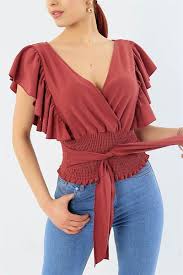 22 95 Tl Gul Kurusu Beli Gipeli On Arka Kruvaze Bluz 30634 Modamizbir 2020 Bluz Bluz Modelleri Ve Giyim