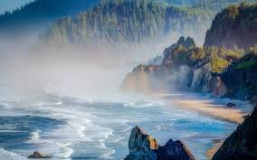 Nature Landscape Mist Beach Sea Oregon Forest Cliff Sunrise Mountain Wallpapers Hd Desktop And Mobile Backgrounds Waterfall, trees, forest, green, current, cliff. nature landscape mist beach sea