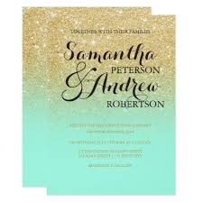 Chic Faux Gold Glitter Mint Green Wedding Invitation Zazzle Com Wedding Mint Green Green Wedding Invitations Green Themed Wedding