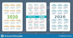 Kalendrarna är tomma och utskrivbara med förinställt. Kalender 2020 Fargvektoruppsattning Insamling Av Paketkalender Veckan Borjar Pa Sondag Grundlaggande Rutnatsmall For Utskrift Vektor Illustrationer Illustration Av 158854520