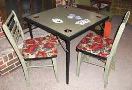 Game Night Vintage Wooden Card Table And Folding Chairs Now A Fun Set For Playing Games Or Additional Seating For Wooden Cards Folding Chair Vintage Fabric