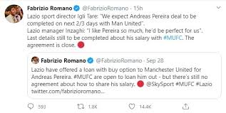 Fabrizio romano (born 21 february 1993) is an italian journalist who specializes in football transfers. Lazio Expects Andreas Pereira To Leave Man Utd For Serie A Club In Three Days