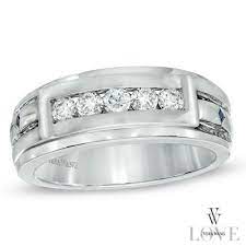 Vera Wang Love Collection Men S 1 2 Ct T W Diamond Wedding Band In 14k White Gold Mens Diamond Wedding Bands Diamond Wedding Bands Peoples Jewellers