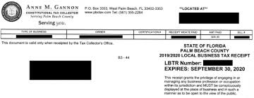 West palm beach, fl 33401 map to location: Palm Beach County Local Business Tax Receipt 305 300 0364