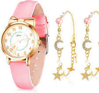 Children's Cartoon Quartz Watch Set with Star Bracelet - Cute Cat Pattern  and Beaded Chain Bracelets Included