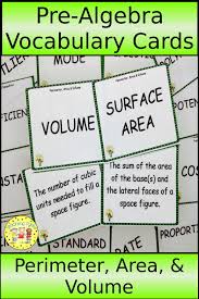 Perimeter Area And Volume Pre Algebra Vocabulary Cards Great For Flashcards Word Wall Or Memory Ma Algebra Vocabulary Algebra Flashcards Vocabulary Cards