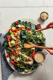 Loaded Kale Salad With Tahini Dressing Minimalist Baker Recipes Recipe Kale Salad Vegan Salad Recipes