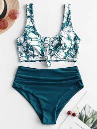 Zaful Marble Print Knotted Tummy Control Tankini Swimwear Multi A Multi B Multi C Sponsored Print Knotted Za Bathing Suits Swimwear Tankini Swimsuits