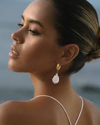 Gold Bridal Drop Earrings With Pearl Charm