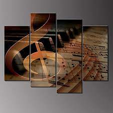 Unify assorted prints, photographs, and sculptural pieces with a neutral color scheme. Amazon Com 4 Panels Wall Hanging Art Musical Staff Melody Piano Music Notes Instrument Abstract Contemporary Reproduction Home Decoration Wall Art Canvas Painting Picture Prints With Wood Framed By Ulinked Art Posters