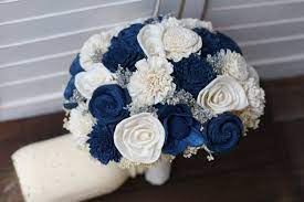 Navy blue and ivory wedding bouquets. Navy Blue And Ivory Sola Wedding Bridal Bouquet Blue Silver Bouquet Solaflowerstore