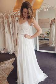 Modern Beach Wedding Dresses With Bling Simple A Line Long Bridal Gowns Unique Boho Weddin Chiffon Wedding Dress Beach Wedding Dresses Wedding Dresses Unique
