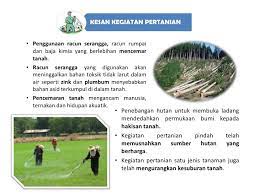 .secara tidak terkawal dan juga pertanian pindah. Kesan Kegiatan Manusia Terhadap Alam Sekitar