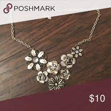 Silver Floral Statement Necklace Floral Statement Necklace Necklace Statement Necklace