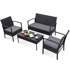 Check spelling or type a new query. Modern 4 Piece Outdoor Rattan Patio Furniture Set In Black In 2020 Rattan Patio Furniture Patio Furniture Sets Patio Furnishings