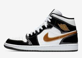 Air Jordan 1 Mid Patent Black White Gold Jordan 1 Mid Black Gold Patent Leather Store List Sneakernews Com Black And Gold Shoes Air Jordans Composite Toe Work Boots