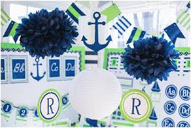 Navy blue plastic anchor decorations for navy. Preppy Nautical Classroom Theme