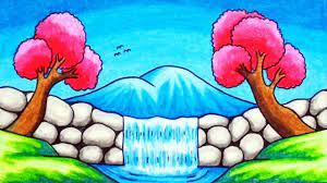 How To Draw Easy Scenery Drawing Mountain Waterfall Scenery Step By Step With Oil Pastels Youtube How to draw mountains really easy drawing tutorial.