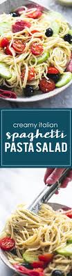 1 lb spaghetti noodles, cooked al dente, drained and rinsed with cold water until cooled. Creamy Italian Spaghetti Pasta Salad Creme De La Crumb Pasta Dishes Recipes Vegetable Pasta Salads
