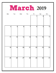 Printable March 2019 Vertical Calendar Monthly Calendar Template Monthly Calendar Calendar